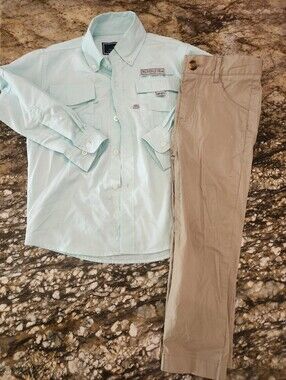 Properly Tied Mint Green Button-Up Shirt & Tan Pants Kids Matching Set